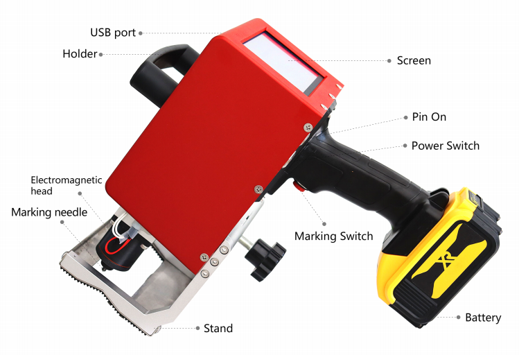 Hot Selling All-in-One Portable Dot Peen Machine con batería HBS-380D1